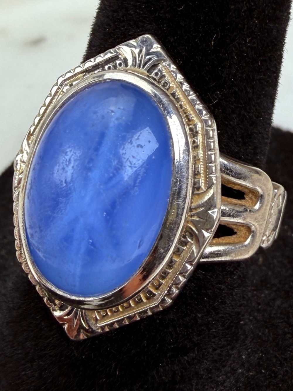 Vintage Sterling Silver Blue Cabochon Statement Ring Size 8